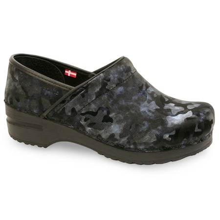 Sanita Women's Closed Back Clog, Printed Leather Upper, Polyurethane Outsole, Black, Size 8.5-9 M 477916-002-40